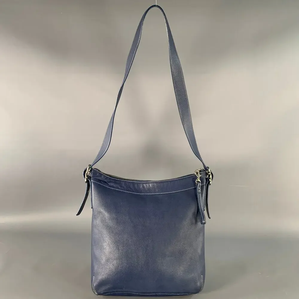 COACH Vintage Blue Contrast Stitch Leather Crossbody Handbag